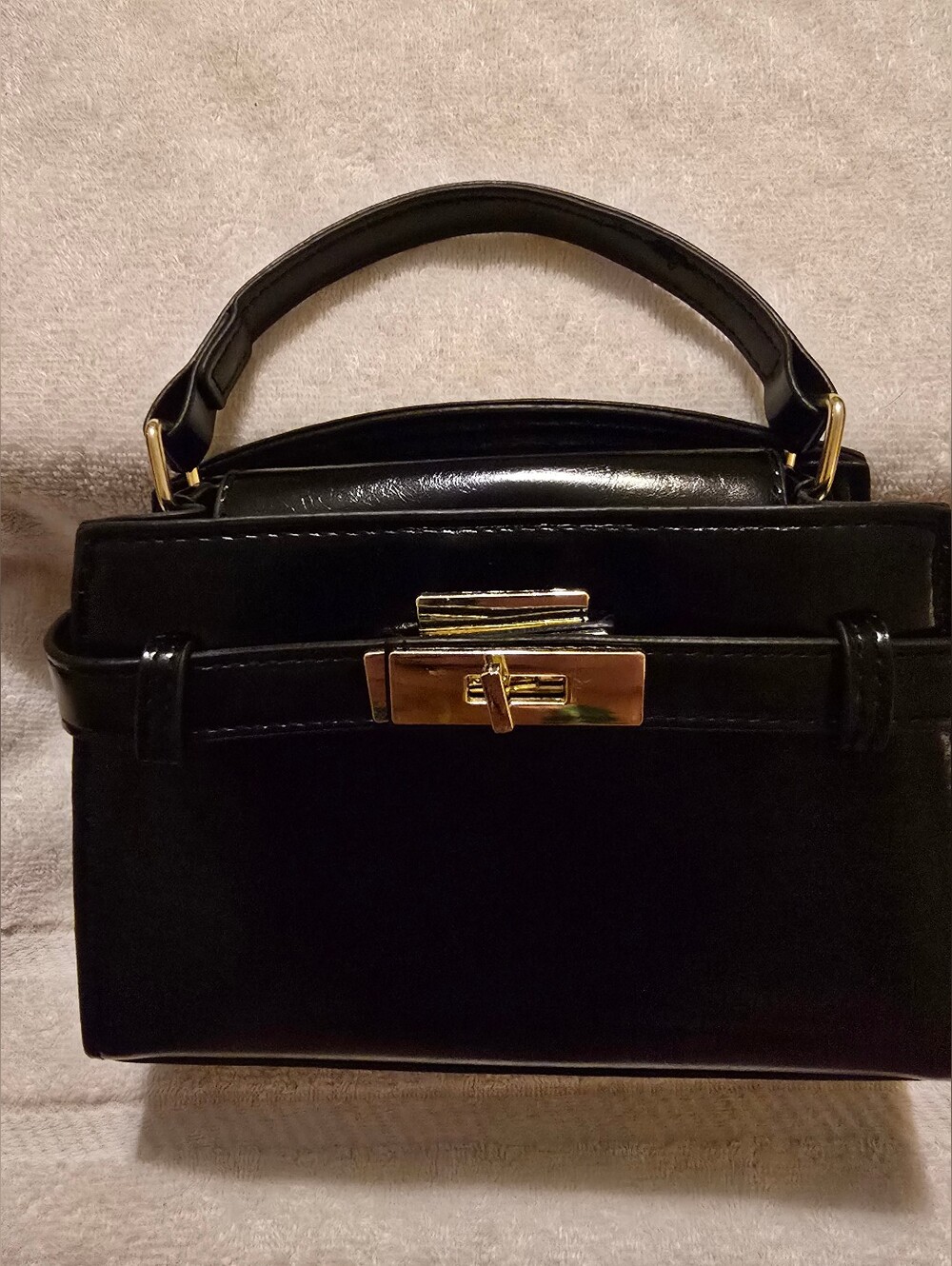 Black Glossy Belted Mini Crossbody Purse - NWOT